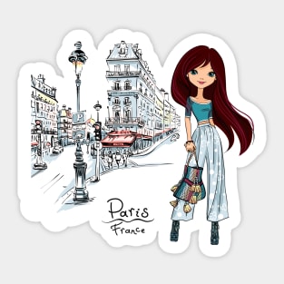 Vector fashion girl in Paris Sticker